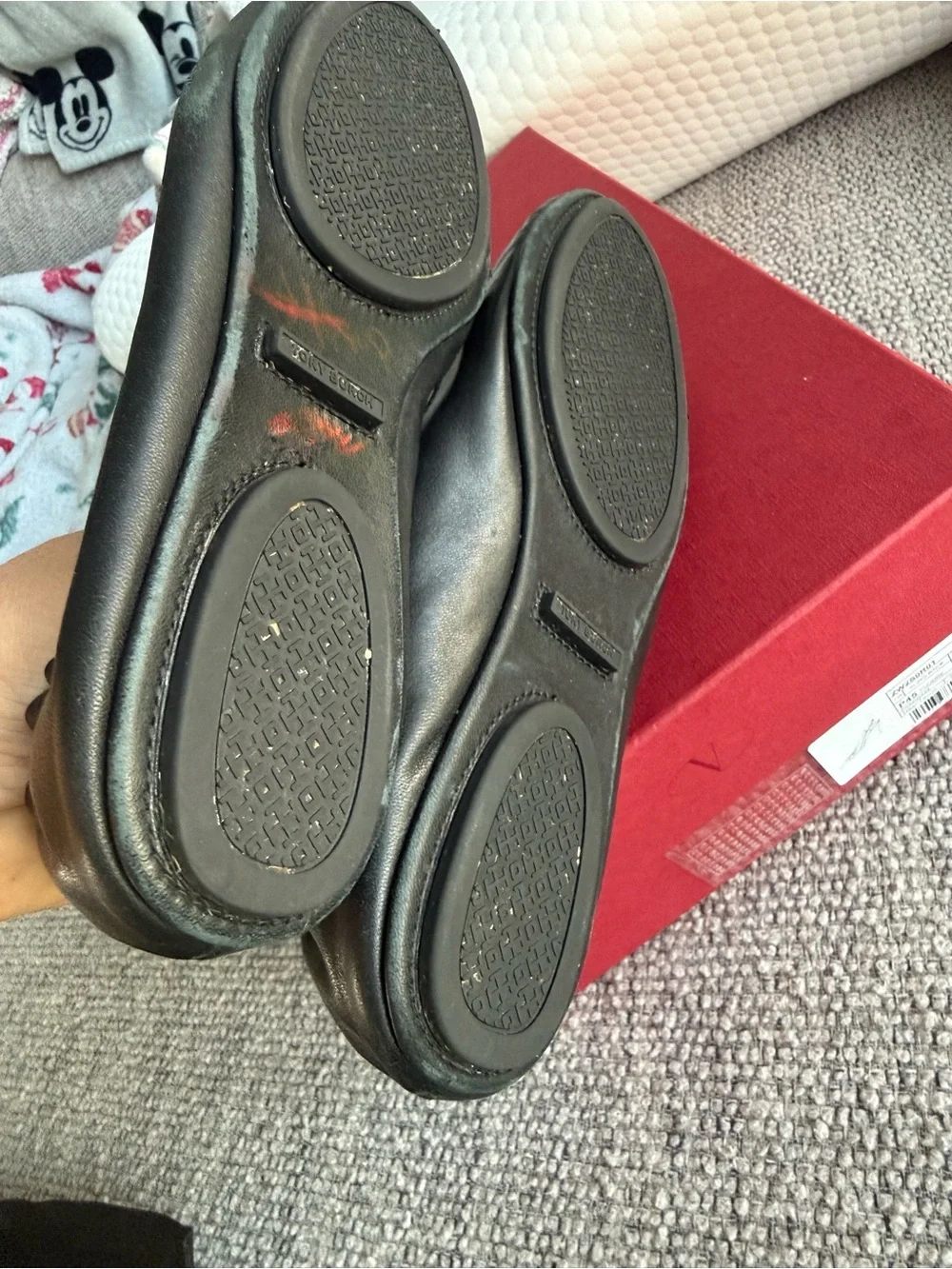 Tory Burch Black Leather Logo Ballet Flats